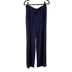 Cristina Ehrlich Navy Blue Wide Leg 100% Rayon Pants